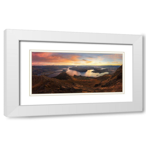 Roys Peak - Panorama View White Modern Wood Framed Art Print with Double Matting by Zhang, Yan