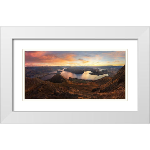 Roys Peak - Panorama View White Modern Wood Framed Art Print with Double Matting by Zhang, Yan