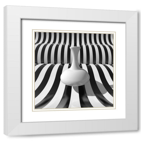 Bottle And Strips White Modern Wood Framed Art Print with Double Matting by Bunjamin, Antonyus