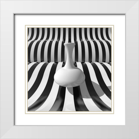 Bottle And Strips White Modern Wood Framed Art Print with Double Matting by Bunjamin, Antonyus