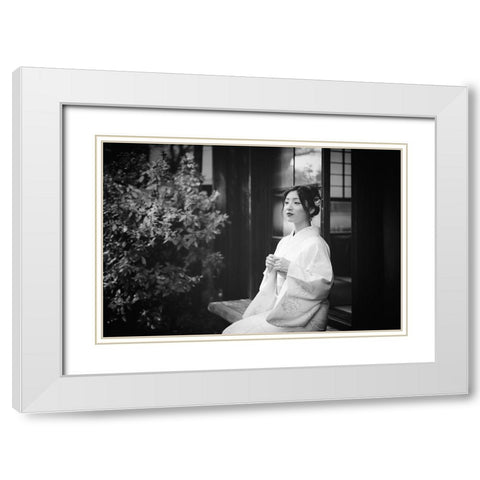 Risa White Modern Wood Framed Art Print with Double Matting by Ishijima, Nobu