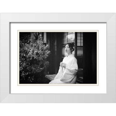 Risa White Modern Wood Framed Art Print with Double Matting by Ishijima, Nobu