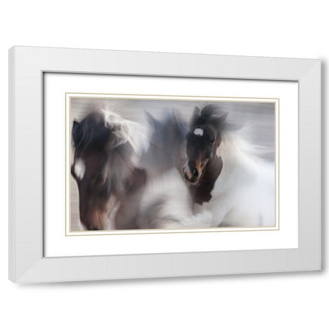 Runaway Horse White Modern Wood Framed Art Print with Double Matting by Benezech, Martine