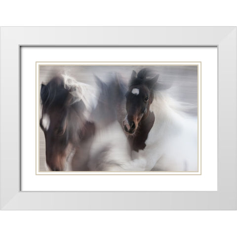 Runaway Horse White Modern Wood Framed Art Print with Double Matting by Benezech, Martine