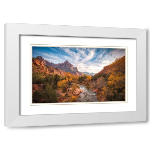 Watchman Sunset White Modern Wood Framed Art Print with Double Matting by Zheng, Michael