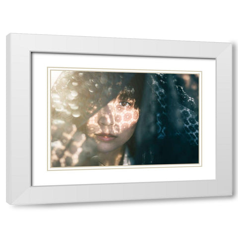 Sanako White Modern Wood Framed Art Print with Double Matting by Kiyota, Daisuke