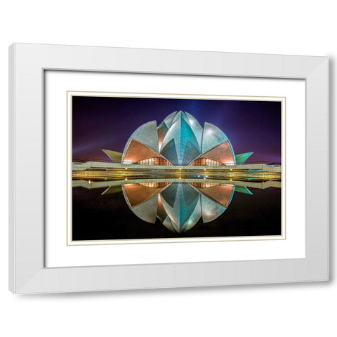 The Lotus Temple White Modern Wood Framed Art Print with Double Matting by Chadha, Jiti