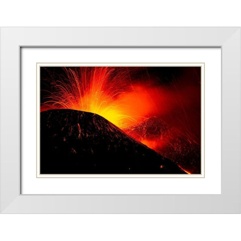 Eruption By Night White Modern Wood Framed Art Print with Double Matting by Genovese, Simone