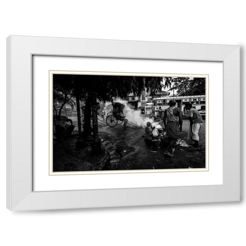 Streets Of Colcatta - India White Modern Wood Framed Art Print with Double Matting by Inazio Kuesta, Joxe