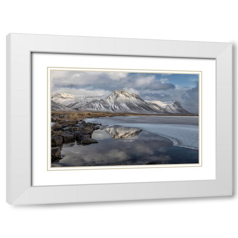 Reflection At Snabfellsnes Peninsula White Modern Wood Framed Art Print with Double Matting by Kort, Bragi