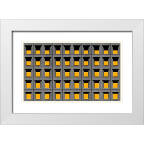 Yellow Squares White Modern Wood Framed Art Print with Double Matting by Schuster, Inge