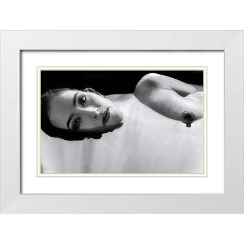 Calm White Modern Wood Framed Art Print with Double Matting by Chai Telan, Thanakorn