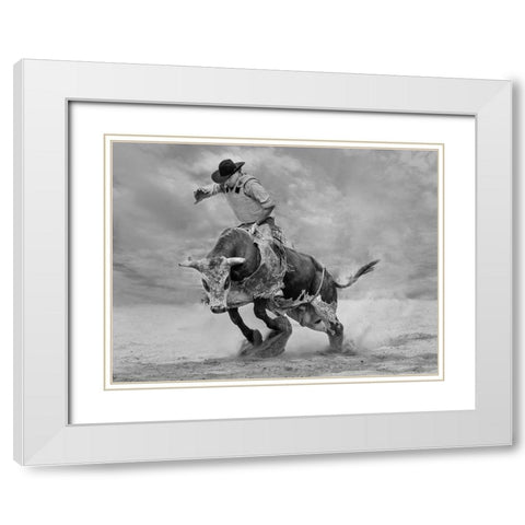 Ram Rodeo White Modern Wood Framed Art Print with Double Matting by Wang, Yun