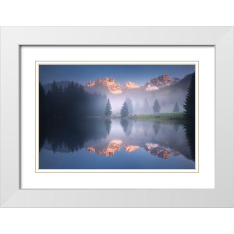 Mysterious Morning By The Lake White Modern Wood Framed Art Print with Double Matting by Rericha, Daniel