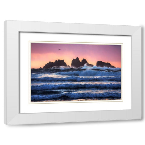 Bandon Beach Layers White Modern Wood Framed Art Print with Double Matting by Gastager, Daniel