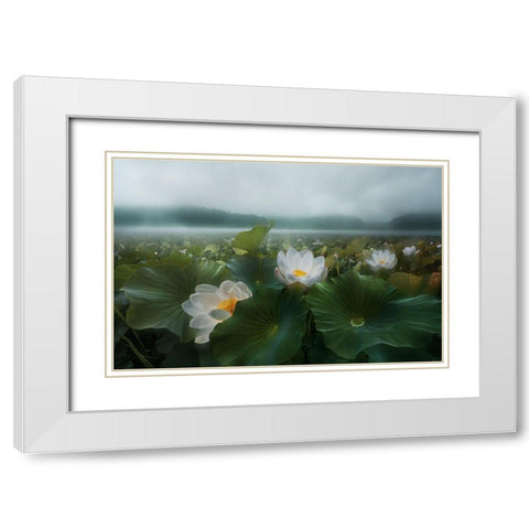 The Morning Rain White Modern Wood Framed Art Print with Double Matting by Shanyewuyu