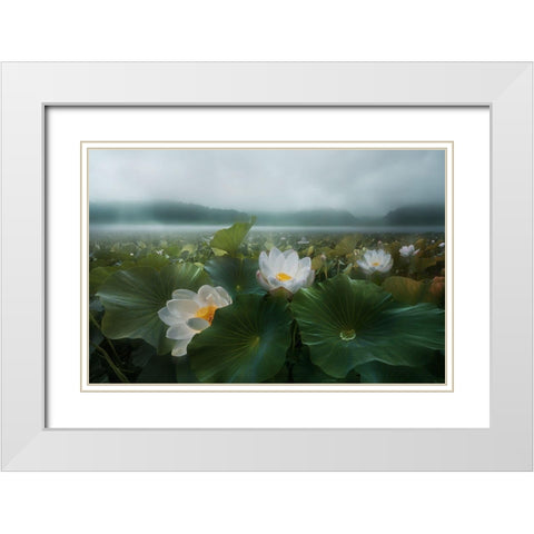 The Morning Rain White Modern Wood Framed Art Print with Double Matting by Shanyewuyu