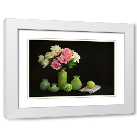 Roses And Apple White Modern Wood Framed Art Print with Double Matting by Hammer, Jacqueline