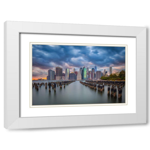 Manhattan White Modern Wood Framed Art Print with Double Matting by Zheng, Michael