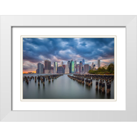 Manhattan White Modern Wood Framed Art Print with Double Matting by Zheng, Michael