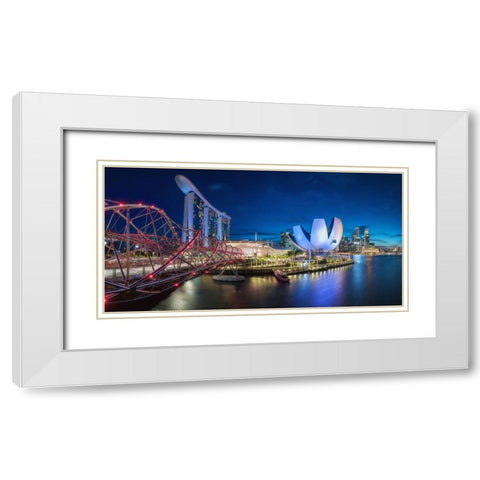 Singapore - Marina Bay Panorama White Modern Wood Framed Art Print with Double Matting by Claude Castor, Jean