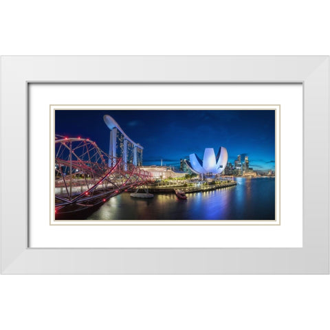 Singapore - Marina Bay Panorama White Modern Wood Framed Art Print with Double Matting by Claude Castor, Jean