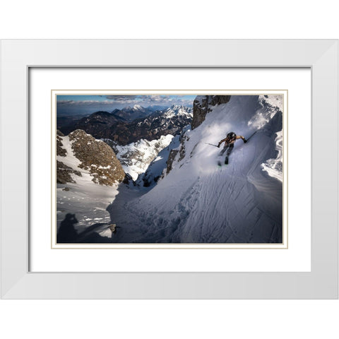 Drop Into Couloir White Modern Wood Framed Art Print with Double Matting by Bertoncelj, Sandi