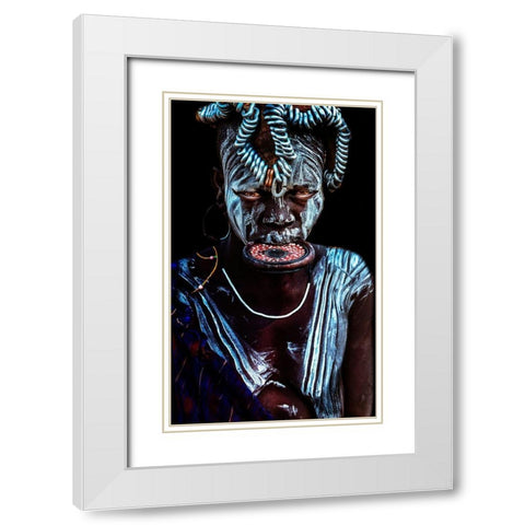 Mursi Woman White Modern Wood Framed Art Print with Double Matting by Damico, Giuseppe