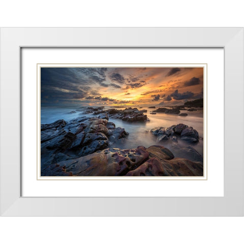 Rainbow Rocks White Modern Wood Framed Art Print with Double Matting by Song, Gunarto