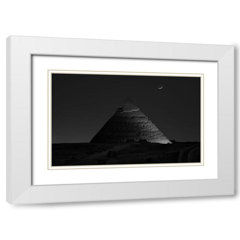 Pyramid At Night White Modern Wood Framed Art Print with Double Matting by Chen, Vincent