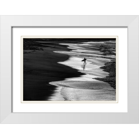 Lonely Surfer 2 White Modern Wood Framed Art Print with Double Matting by Domont, Jois