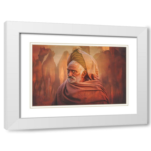 Old Rajasthani Man White Modern Wood Framed Art Print with Double Matting by Yosifov, Svetlin