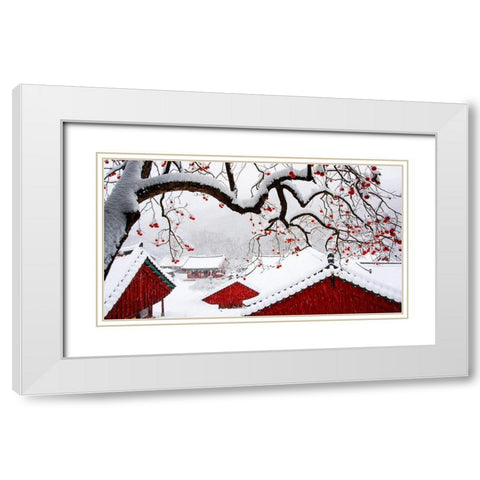 Snow In Temple White Modern Wood Framed Art Print with Double Matting by Namkoong, Bongok