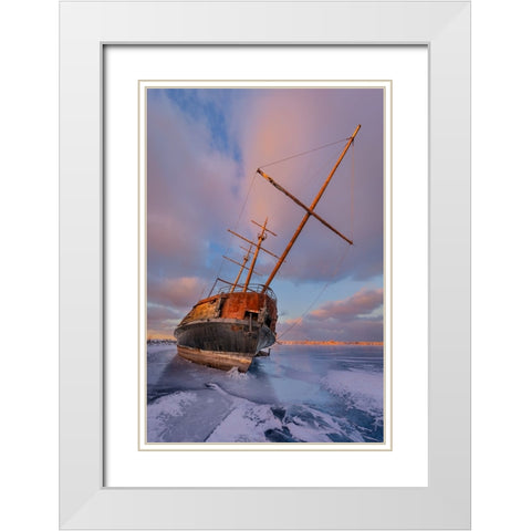 Frozen White Modern Wood Framed Art Print with Double Matting by Huang, Richard