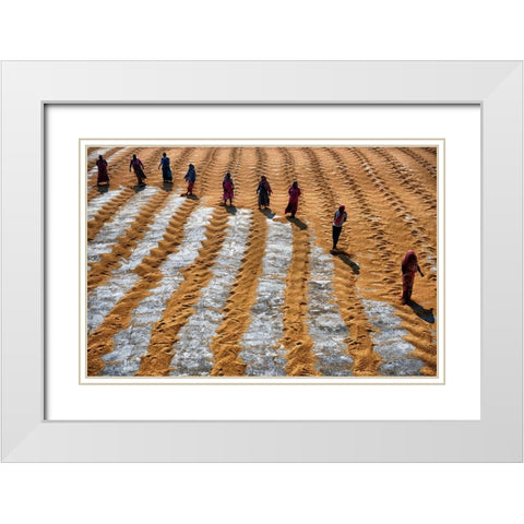 People At Work White Modern Wood Framed Art Print with Double Matting by Das, Avishek