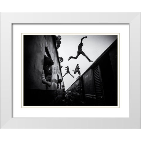 Train Jumpers White Modern Wood Framed Art Print with Double Matting by Rebro, Marcel