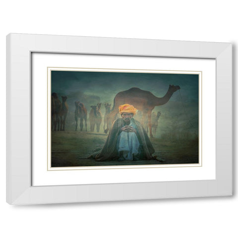 Old Rajasthani Man Iaap White Modern Wood Framed Art Print with Double Matting by Yosifov, Svetlin
