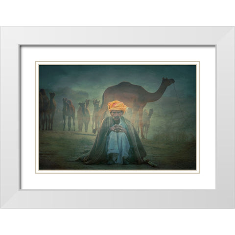 Old Rajasthani Man Iaap White Modern Wood Framed Art Print with Double Matting by Yosifov, Svetlin