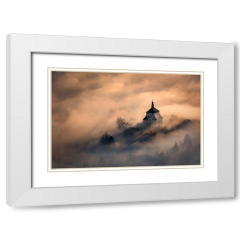 Castle In Fire White Modern Wood Framed Art Print with Double Matting by Kovacik, Peter