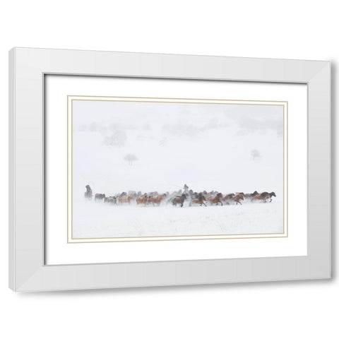 Winter Pastures White Modern Wood Framed Art Print with Double Matting by Xu, Tony