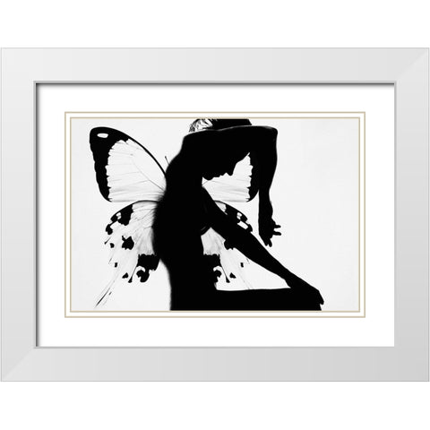 Butterfly Woman White Modern Wood Framed Art Print with Double Matting by Blom, Therese
