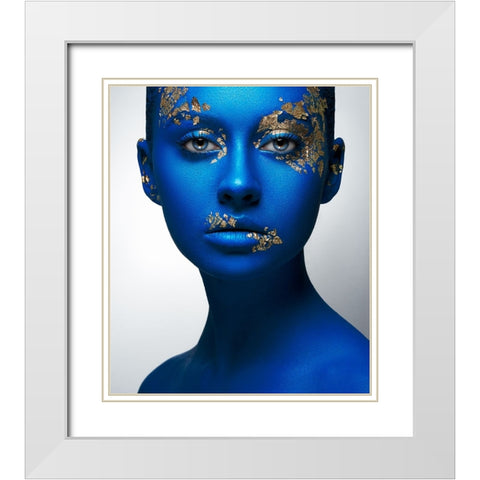 Blue Gold White Modern Wood Framed Art Print with Double Matting by Malikov, Alex