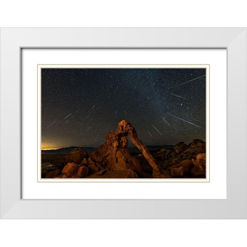 Geminid Meteor Shower Above The Elephant Rock White Modern Wood Framed Art Print with Double Matting by Zhu, Hua