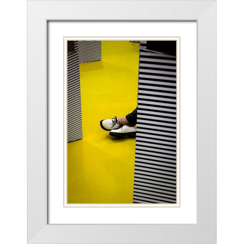 Activities On The Yellow Floor White Modern Wood Framed Art Print with Double Matting by Lin, Fengshou