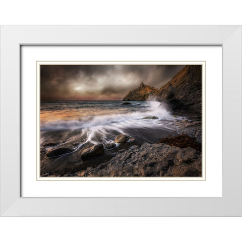Storm At Kapchik Cape White Modern Wood Framed Art Print with Double Matting by Volkov, Kirill