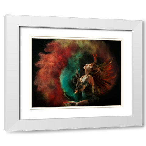 Fire Dance White Modern Wood Framed Art Print with Double Matting by Kisworo, Sebastian