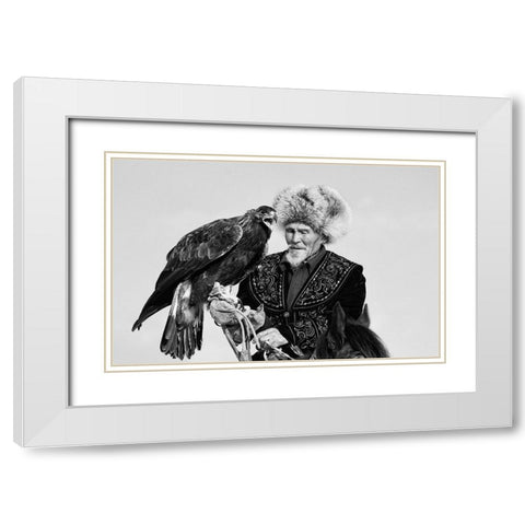 Eagle And Old Man White Modern Wood Framed Art Print with Double Matting by Shen, Shirley