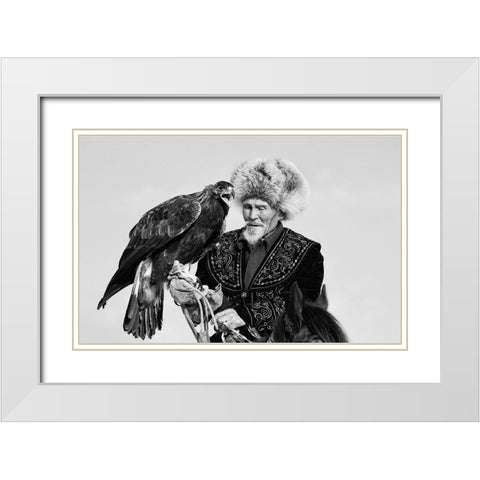 Eagle And Old Man White Modern Wood Framed Art Print with Double Matting by Shen, Shirley