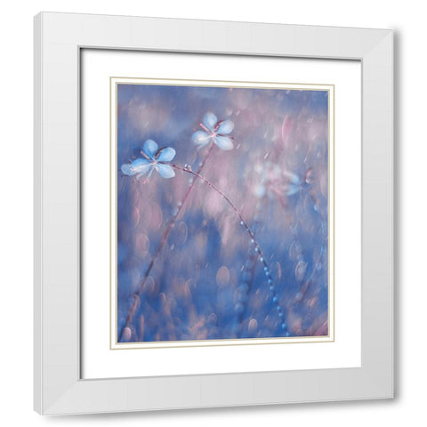 The Flower Duet White Modern Wood Framed Art Print with Double Matting by Devos, Delphine