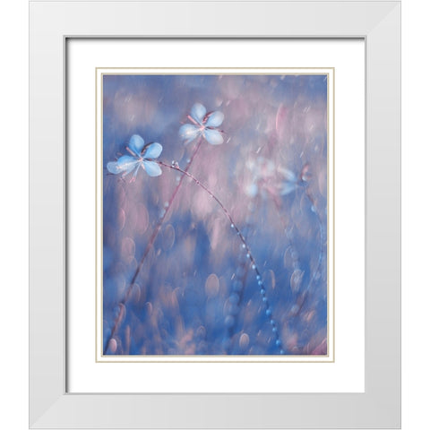 The Flower Duet White Modern Wood Framed Art Print with Double Matting by Devos, Delphine